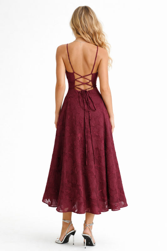 Vestido de Jacquard Rojo Vino