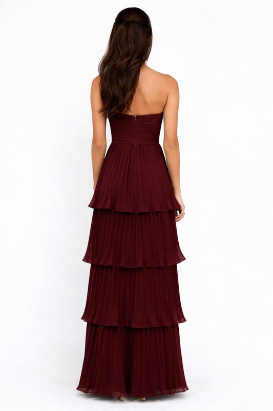 June Vestido de Volantes con Escote Corazón y Silueta en Capas