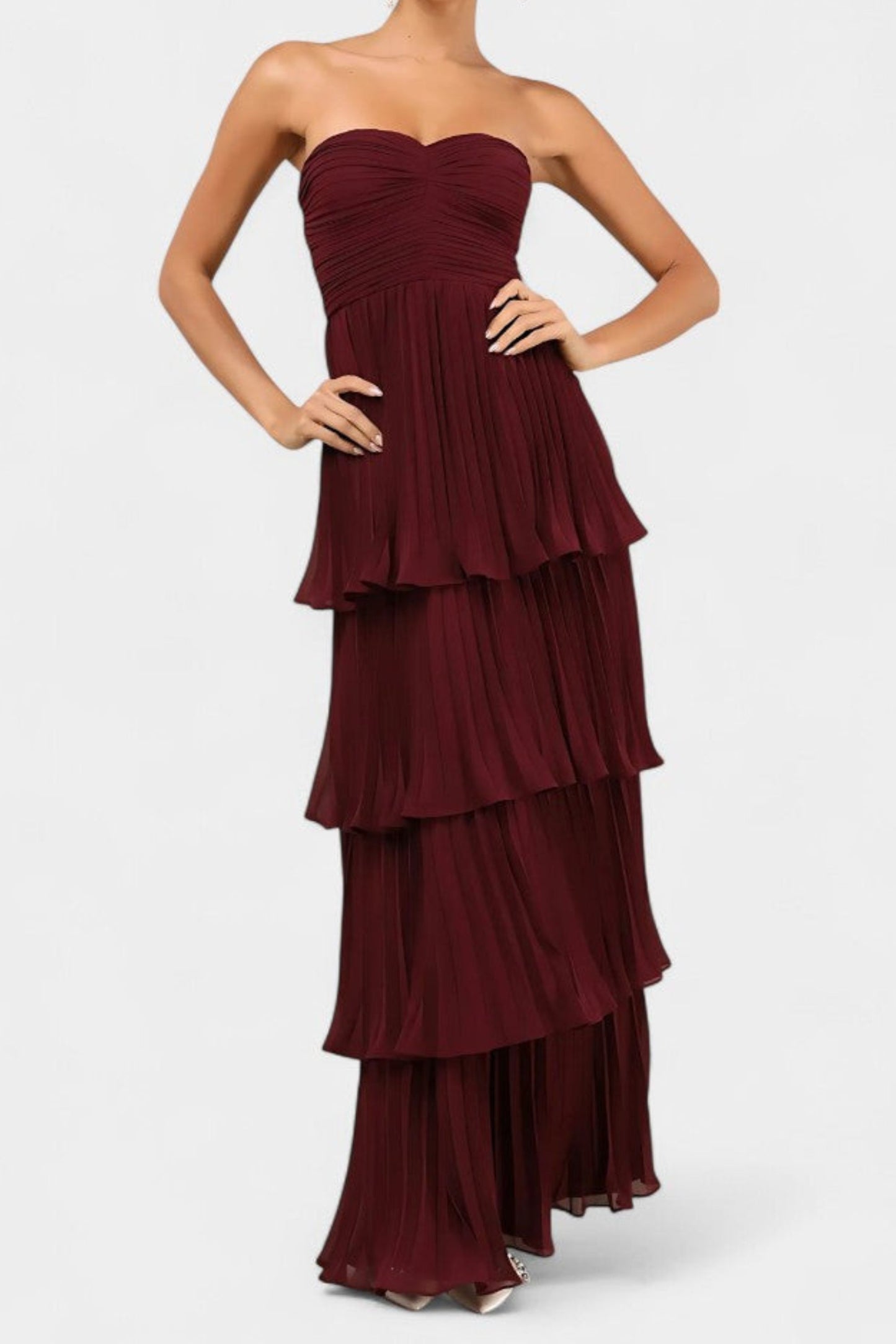 June Vestido de Volantes con Escote Corazón y Silueta en Capas