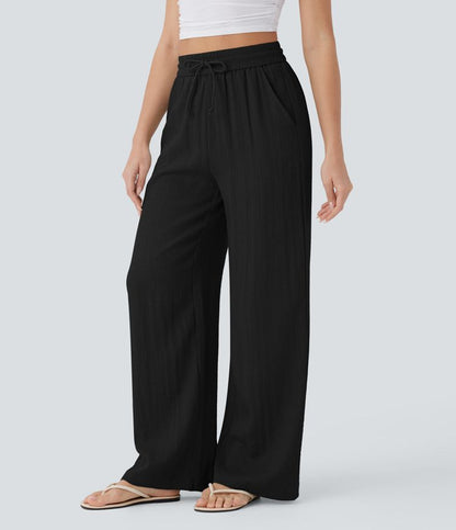 Pantalón Palazzo de Tiro Alto con Acabado Lino