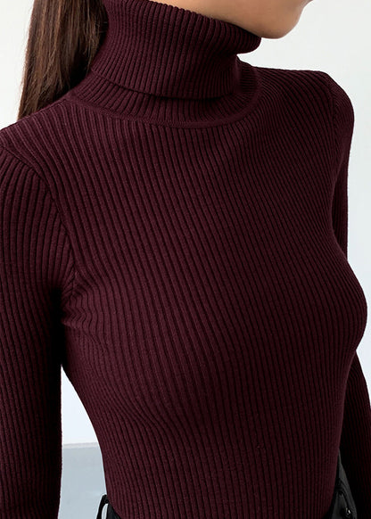 Jersey de cuello alto minimalista de punto fino
