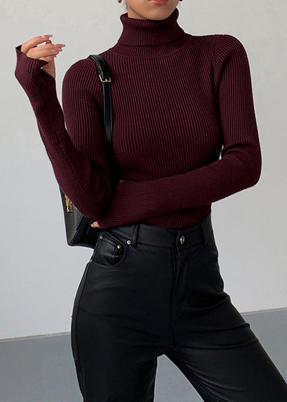 Jersey de cuello alto minimalista de punto fino