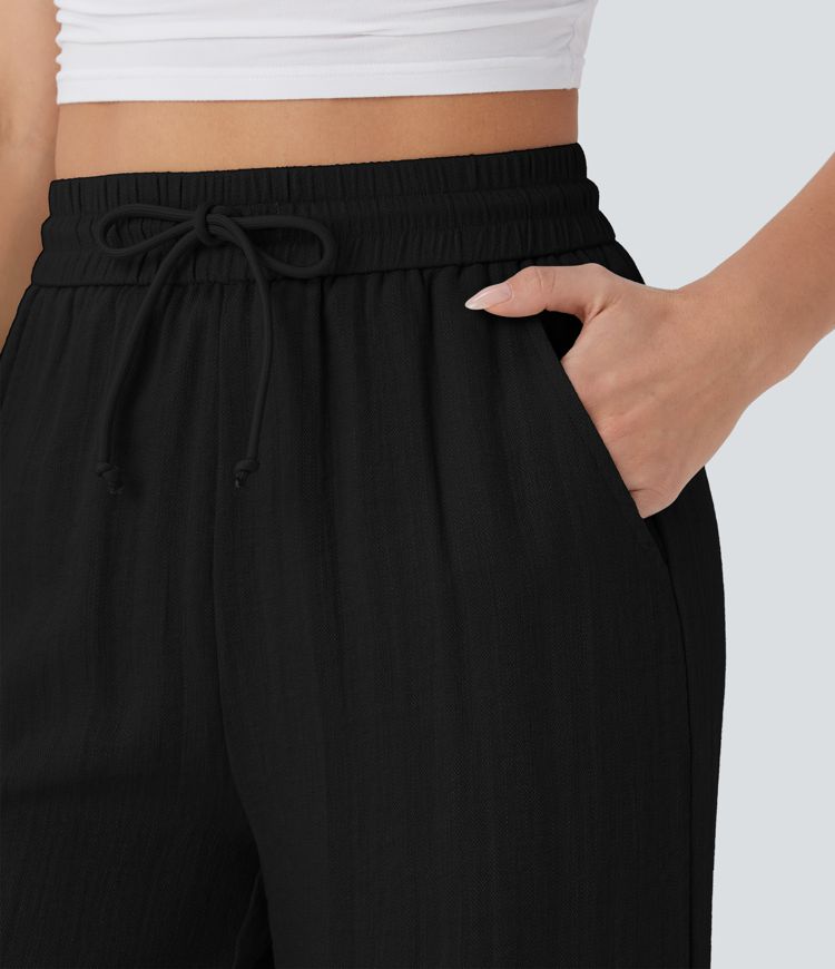 Pantalón Palazzo de Tiro Alto con Acabado Lino