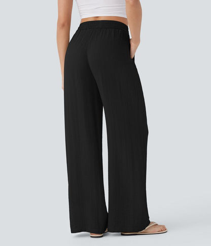 Pantalón Palazzo de Tiro Alto con Acabado Lino