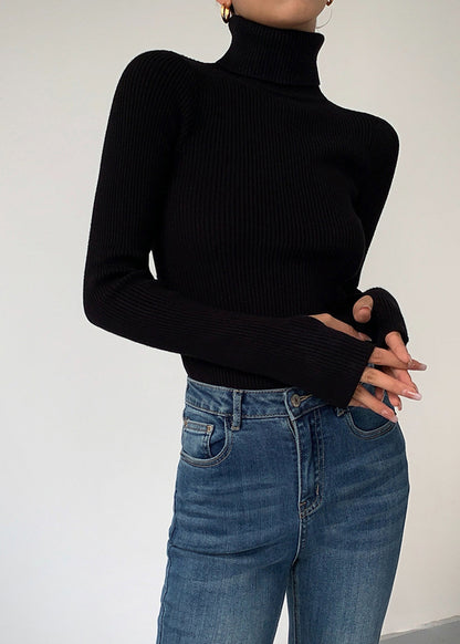 Jersey de cuello alto minimalista de punto fino