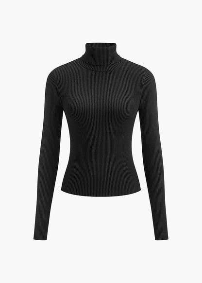 Jersey de cuello alto minimalista de punto fino