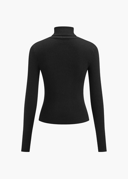 Jersey de cuello alto minimalista de punto fino