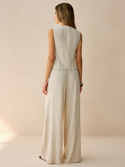 Conjunto de chaleco sin mangas a rayas y pantalones