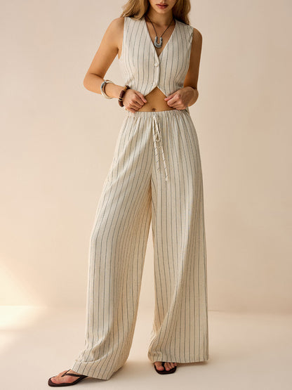 Conjunto de chaleco sin mangas a rayas y pantalones