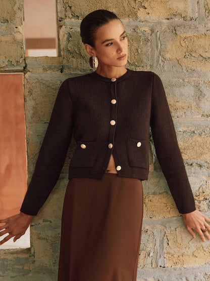 Cárdigan de punto de mezcla de lana con botones metálicos