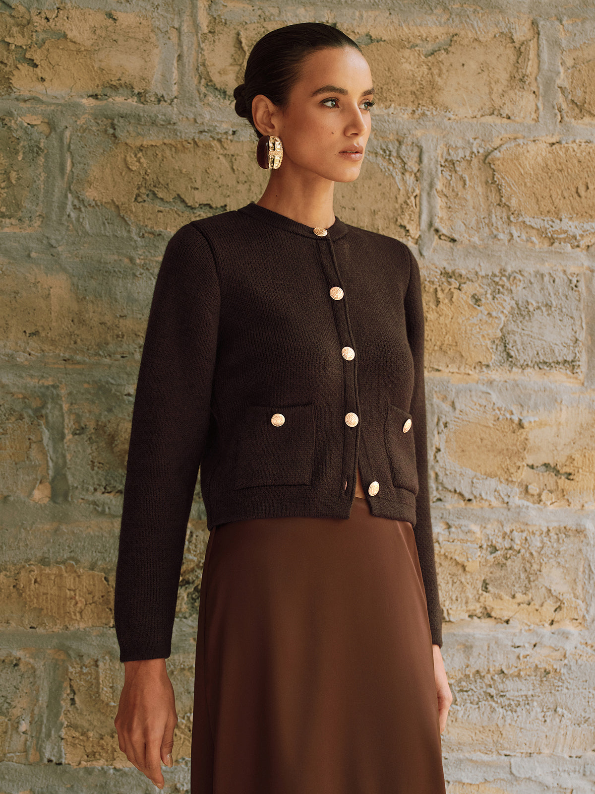 Cárdigan de punto de mezcla de lana con botones metálicos