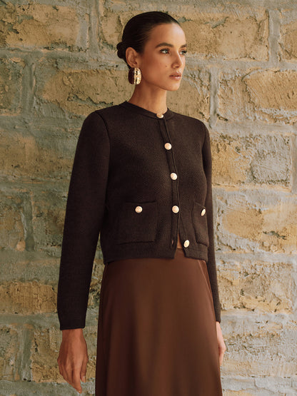 Cárdigan de punto de mezcla de lana con botones metálicos