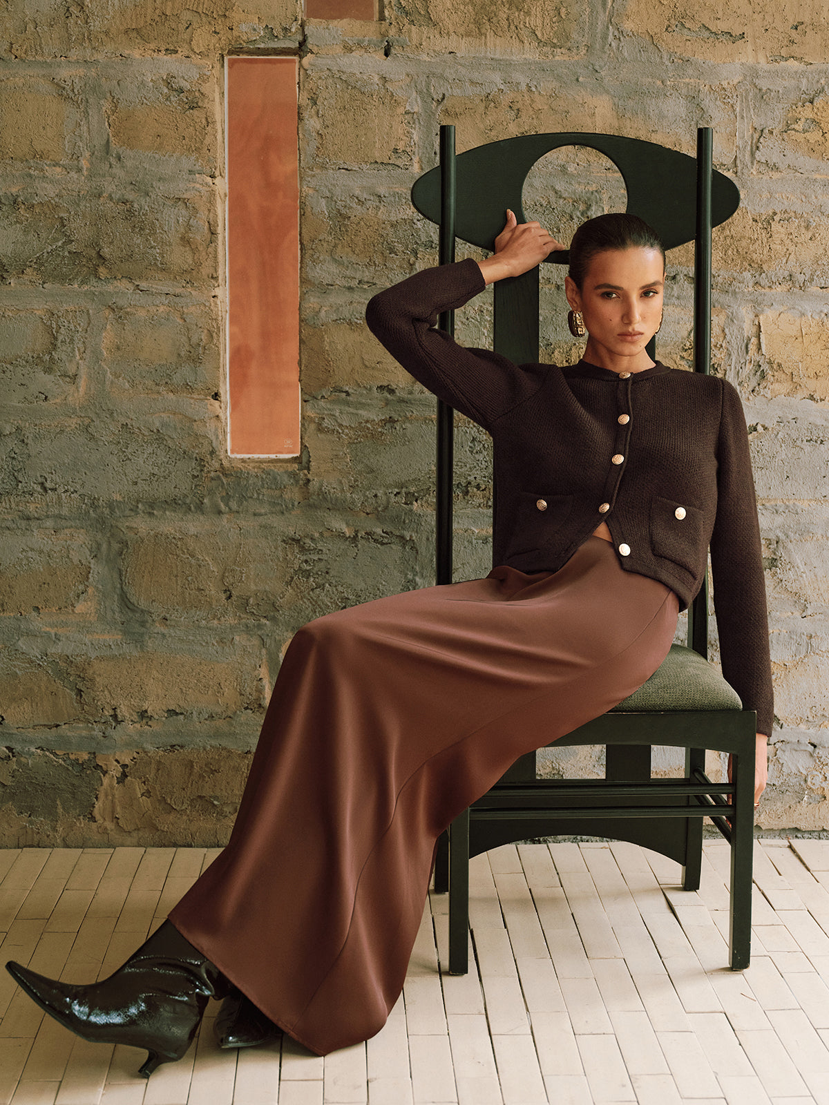 Cárdigan de punto de mezcla de lana con botones metálicos