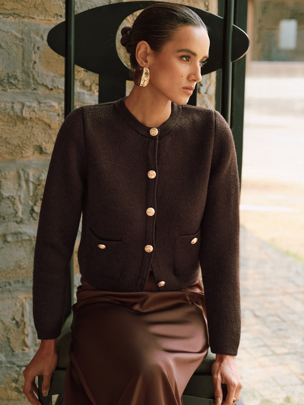 Cárdigan de punto de mezcla de lana con botones metálicos