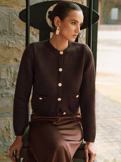 Cárdigan de punto de mezcla de lana con botones metálicos