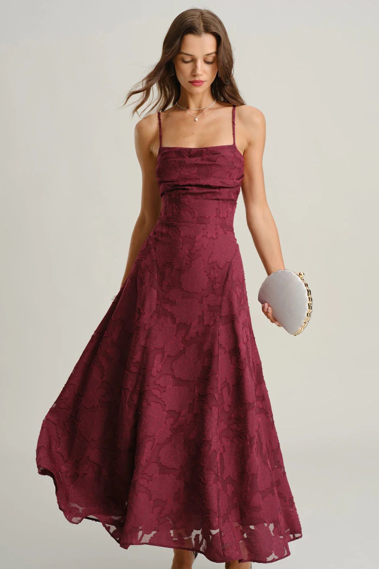 Vestido largo lencero de jacquard