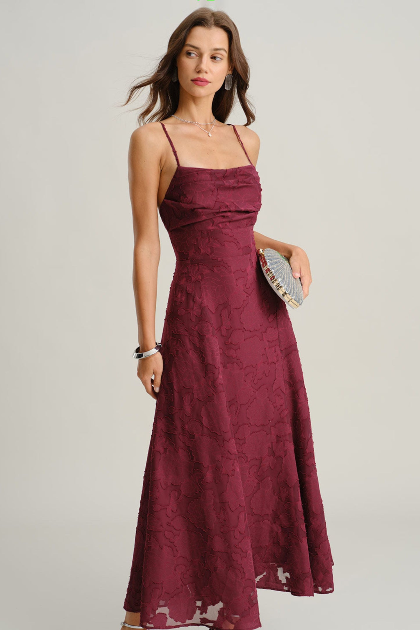 Vestido largo lencero de jacquard