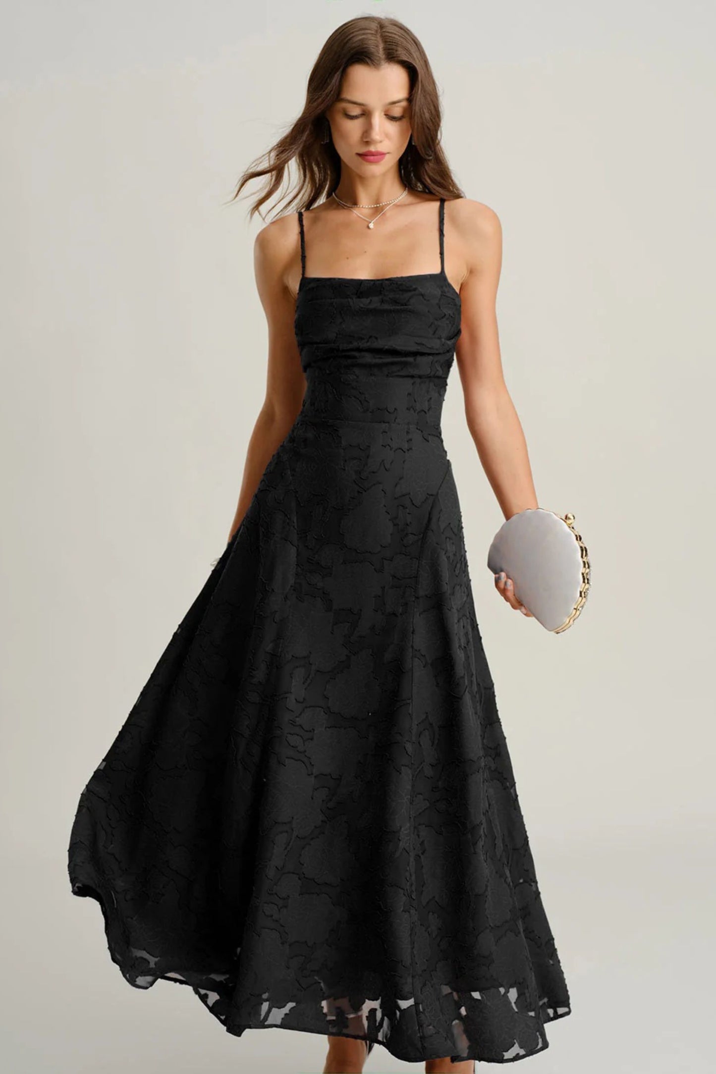 Vestido largo lencero de jacquard