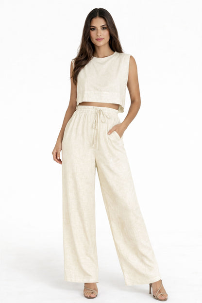 Conjunto de dos piezas de pantalones anchos de lino utilitario