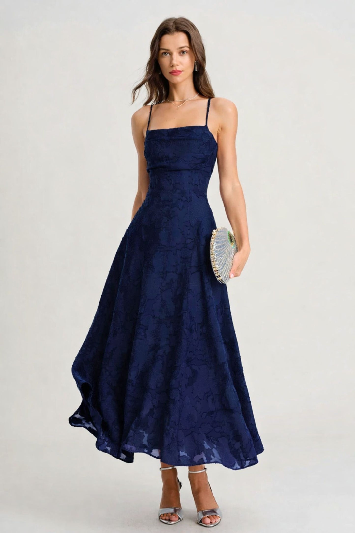 Vestido largo lencero de jacquard