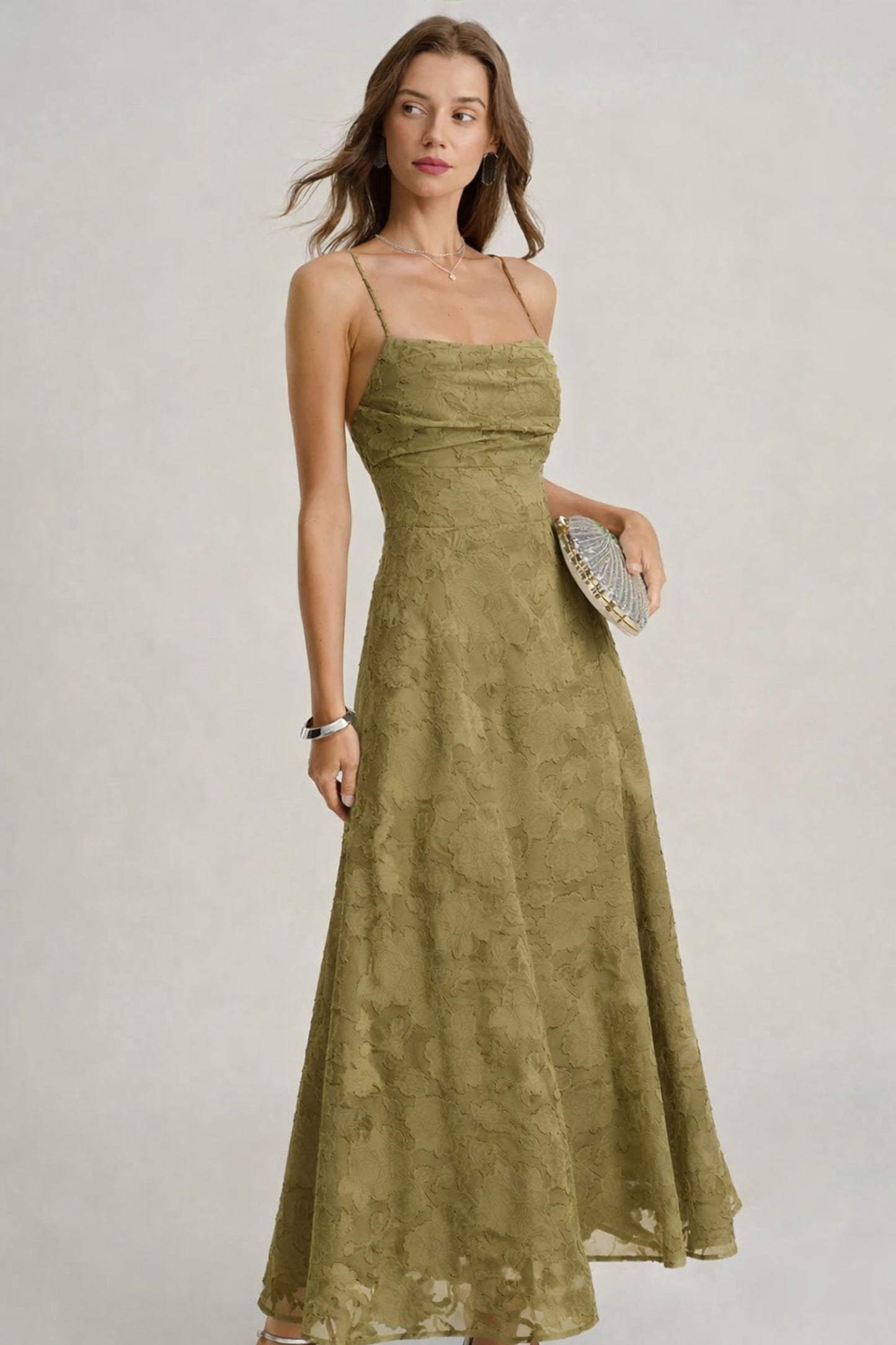 Vestido largo lencero de jacquard