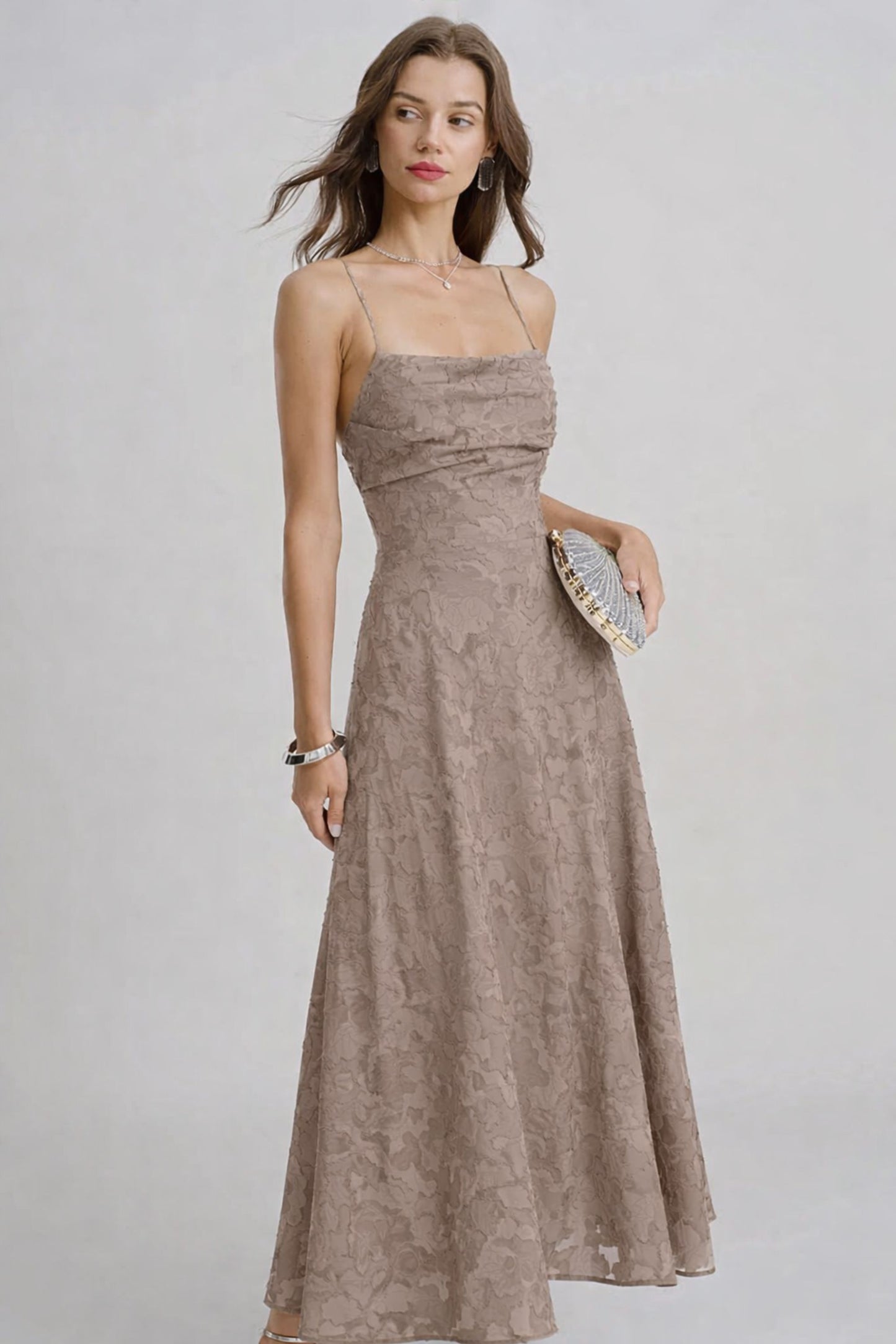 Vestido largo lencero de jacquard