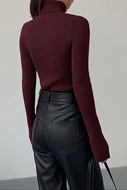 Jersey de cuello alto minimalista de punto fino