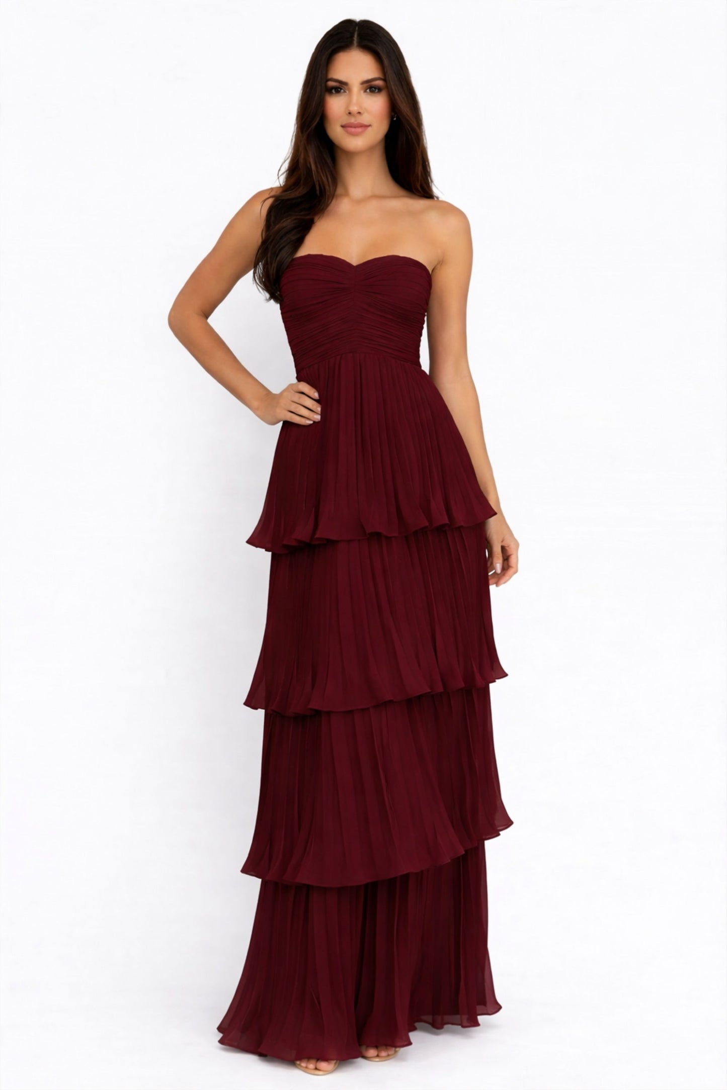 June Vestido de Volantes con Escote Corazón y Silueta en Capas