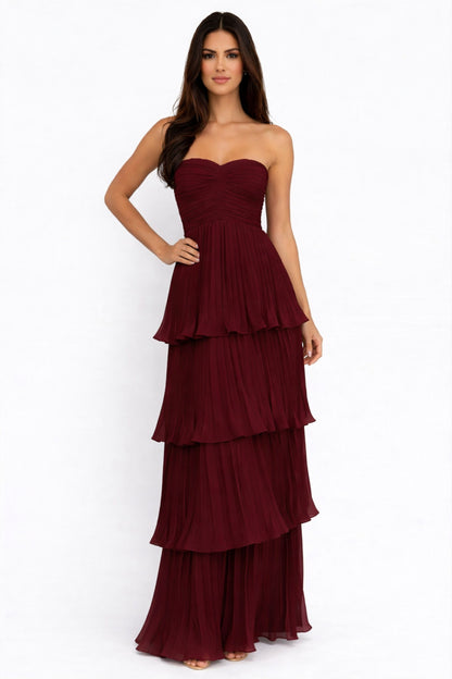 June Vestido de Volantes con Escote Corazón y Silueta en Capas