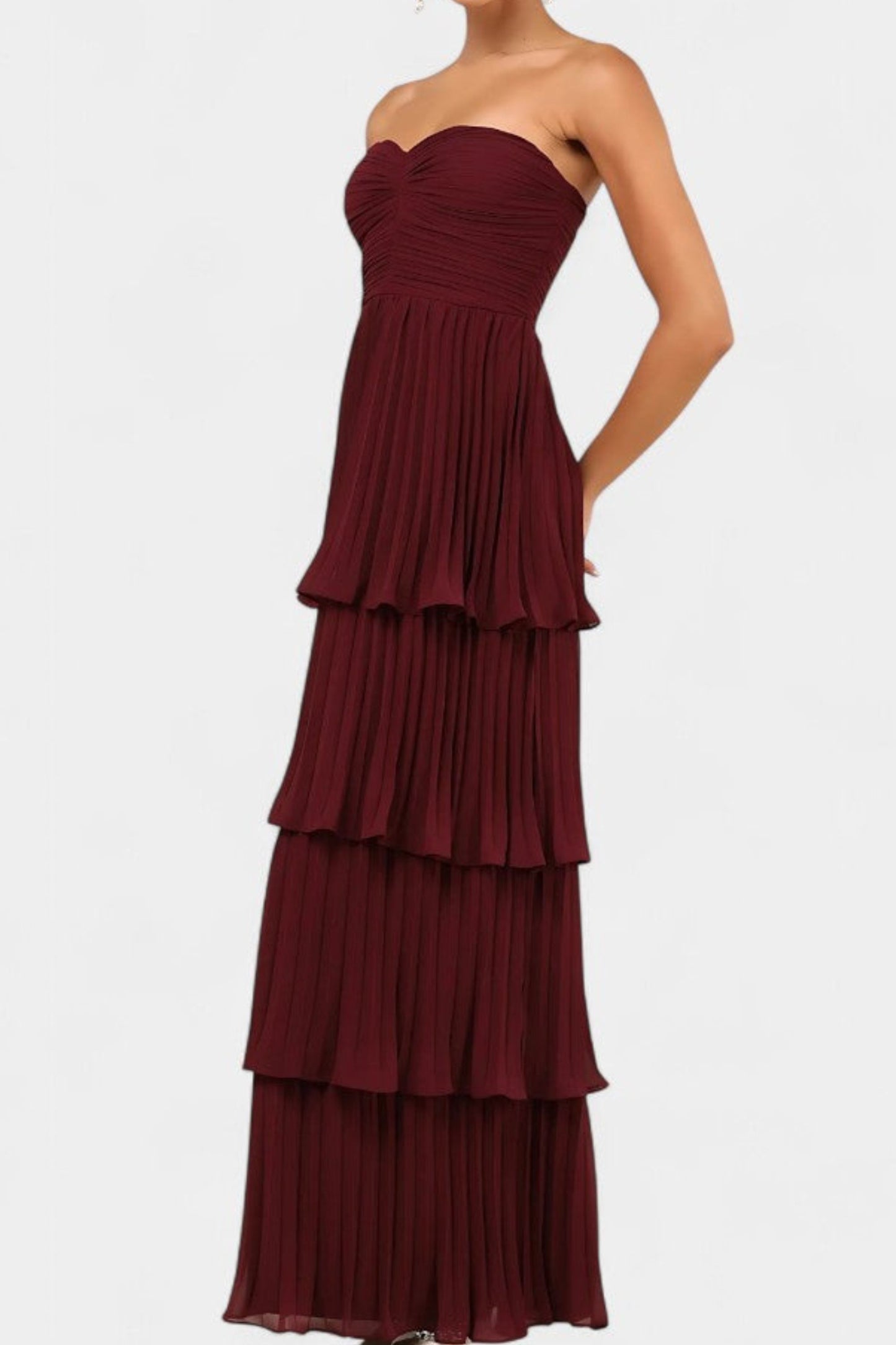 June Vestido de Volantes con Escote Corazón y Silueta en Capas
