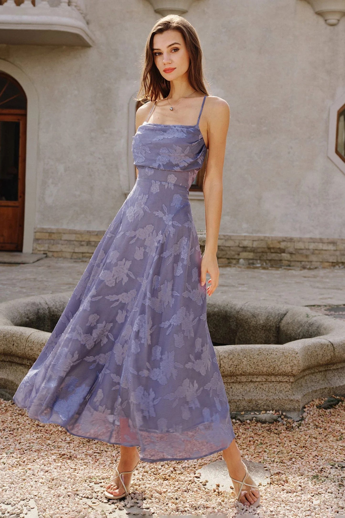 Vestido largo lencero de jacquard