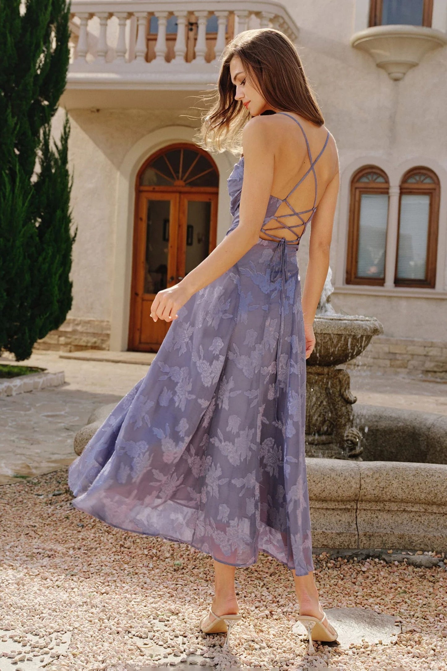 Vestido largo lencero de jacquard
