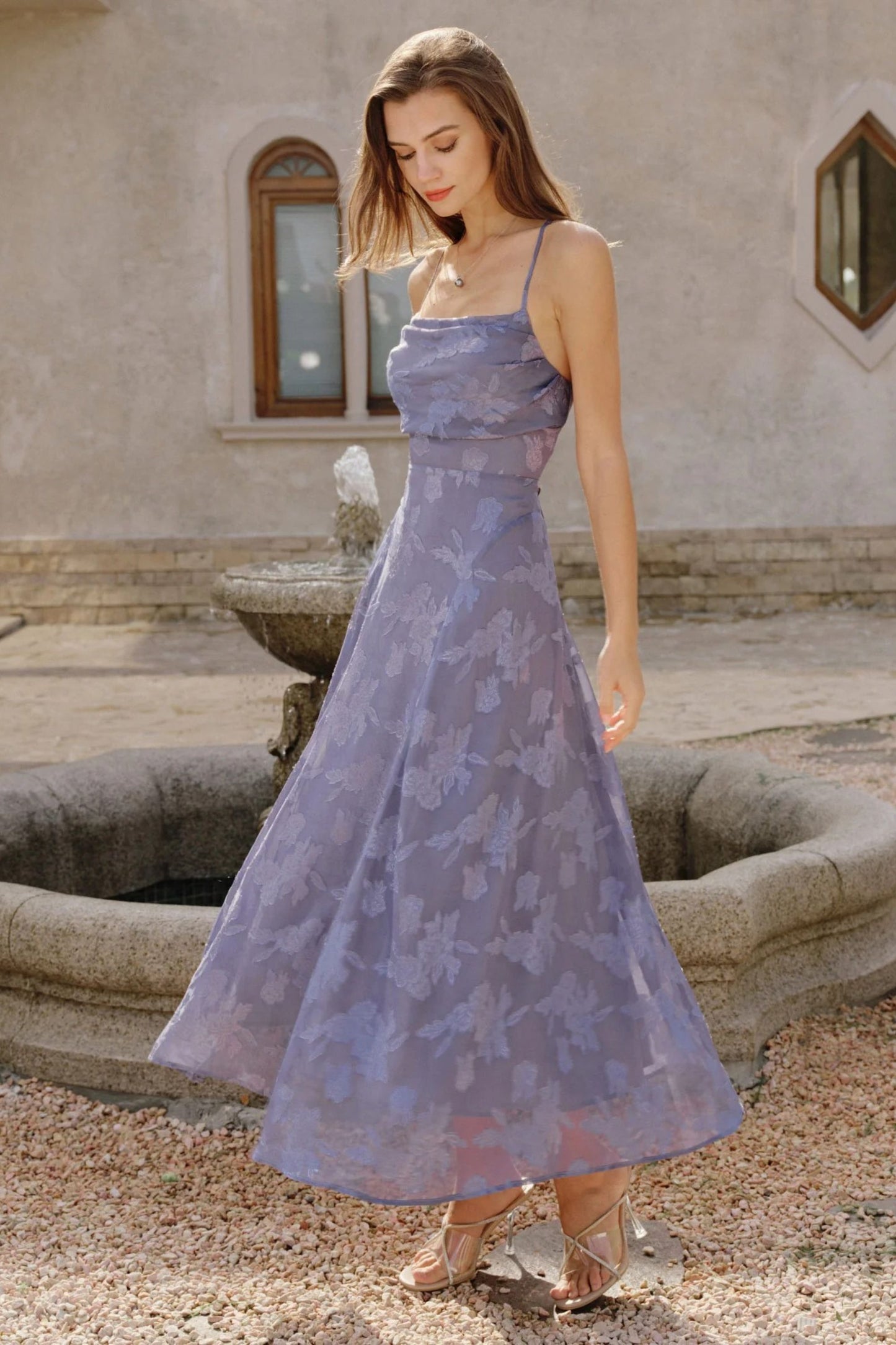 Vestido largo lencero de jacquard