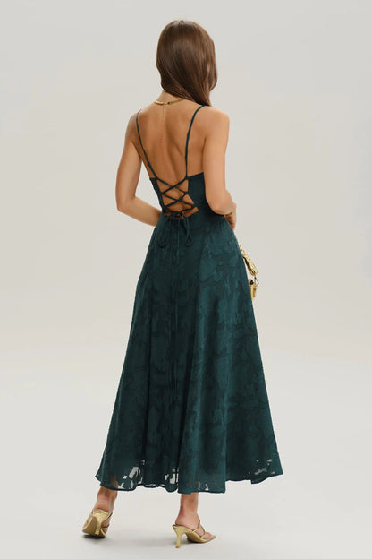 Vestido largo lencero de jacquard
