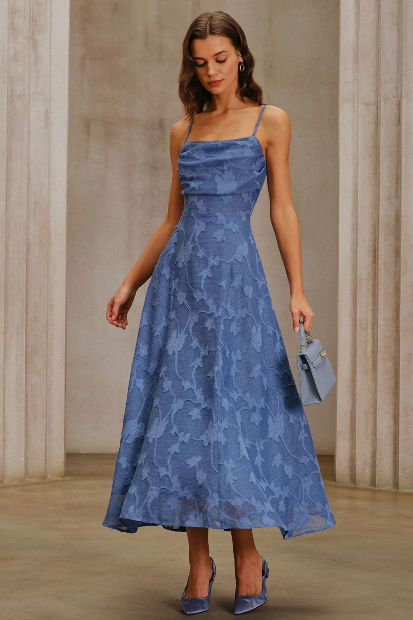 Vestido largo lencero de jacquard