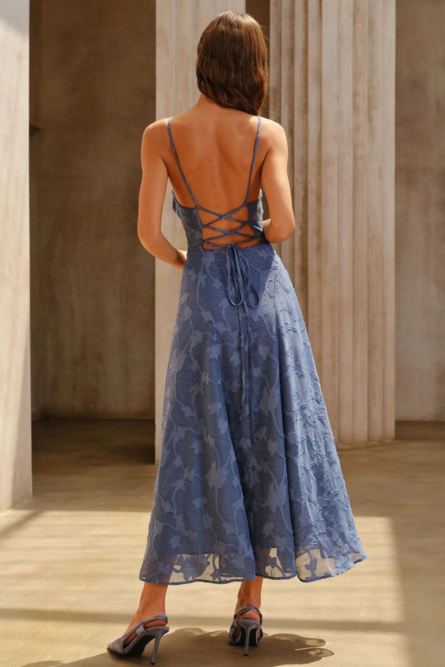 Vestido largo lencero de jacquard