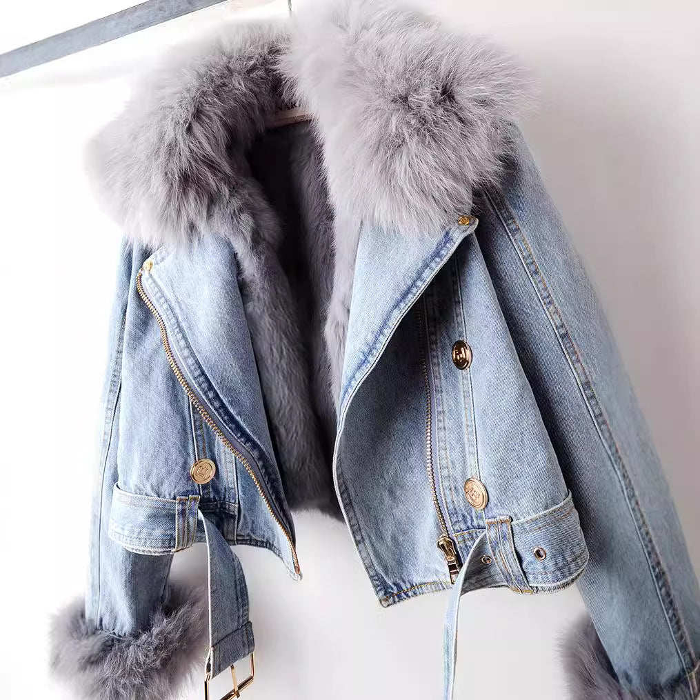 Chaqueta denim con cuello de pelo