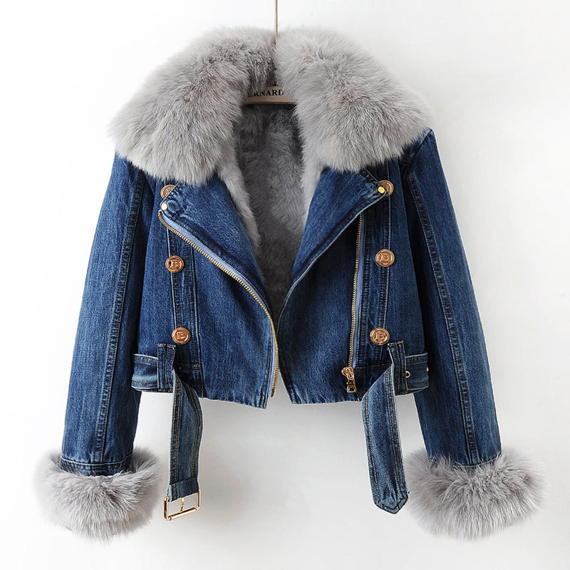 Chaqueta denim con cuello de pelo
