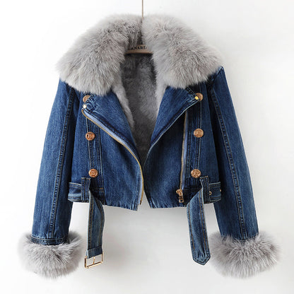 Chaqueta denim con cuello de pelo