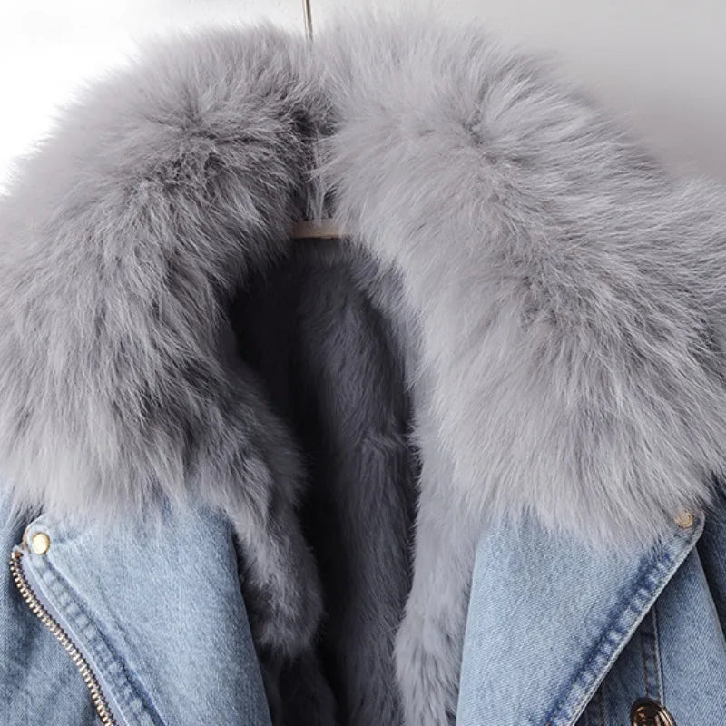 Chaqueta denim con cuello de pelo