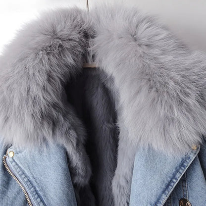 Chaqueta denim con cuello de pelo