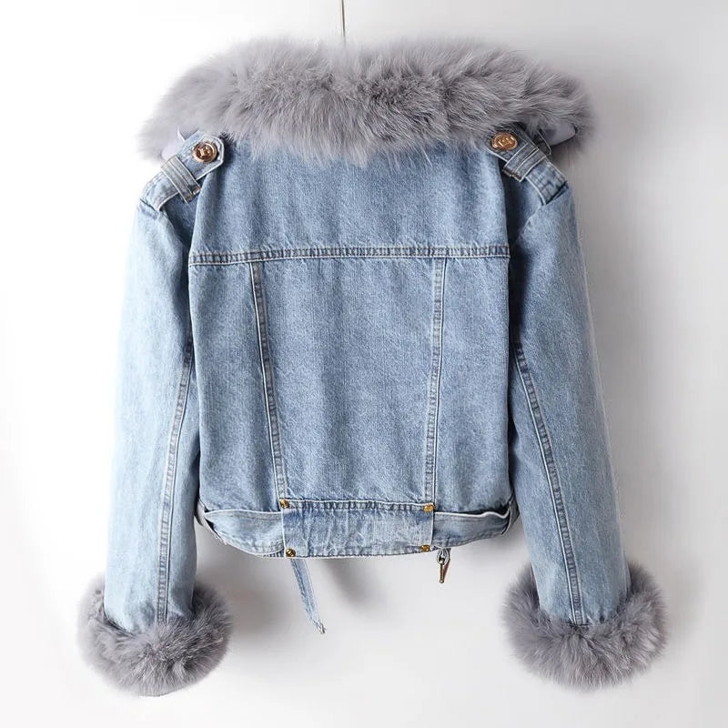 Chaqueta denim con cuello de pelo