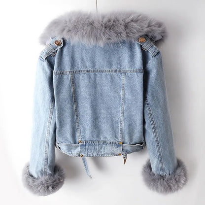 Chaqueta denim con cuello de pelo