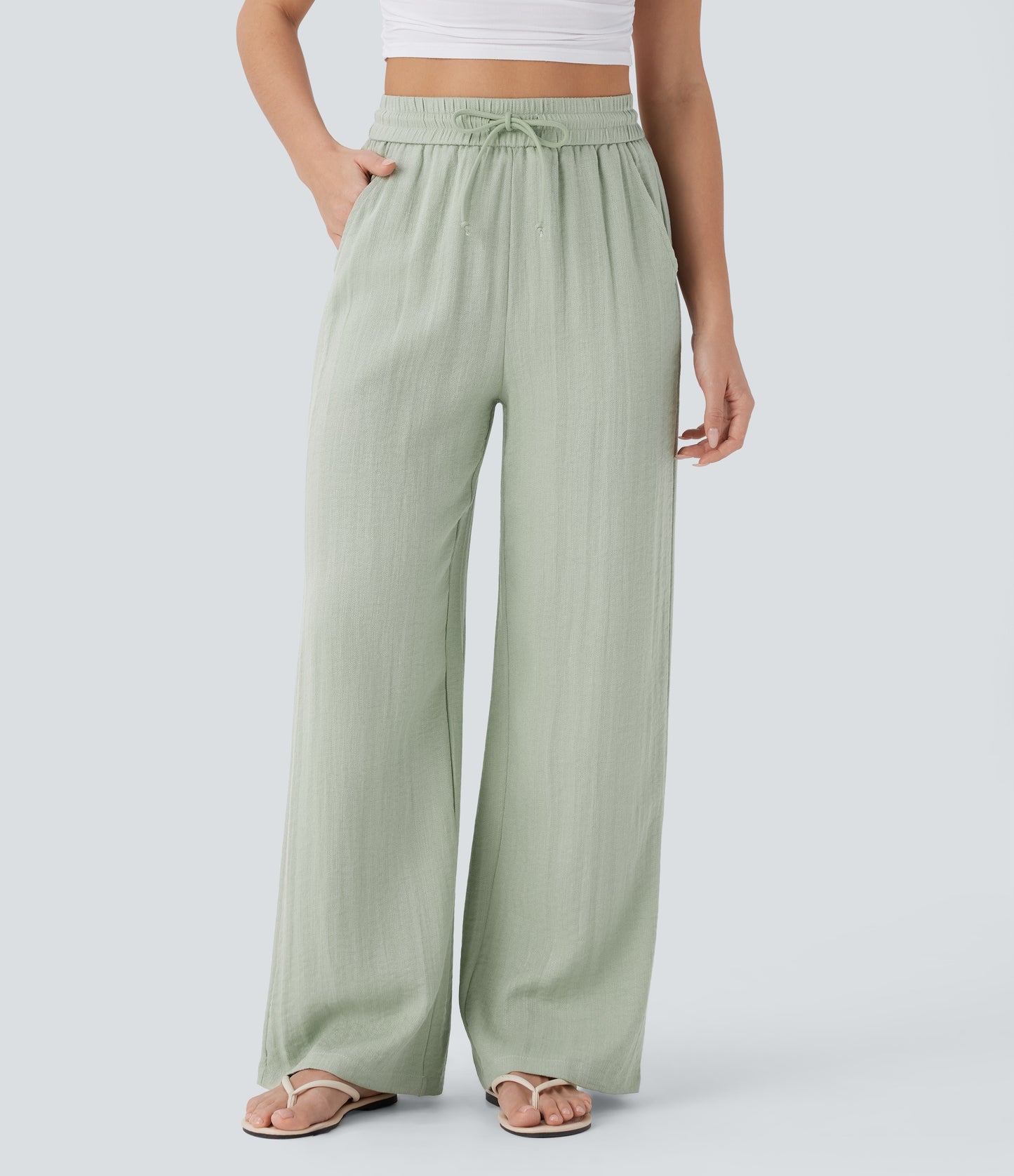Pantalón Palazzo de Tiro Alto con Acabado Lino
