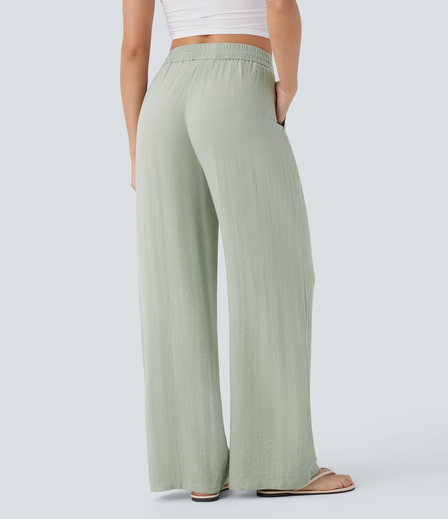 Pantalón Palazzo de Tiro Alto con Acabado Lino