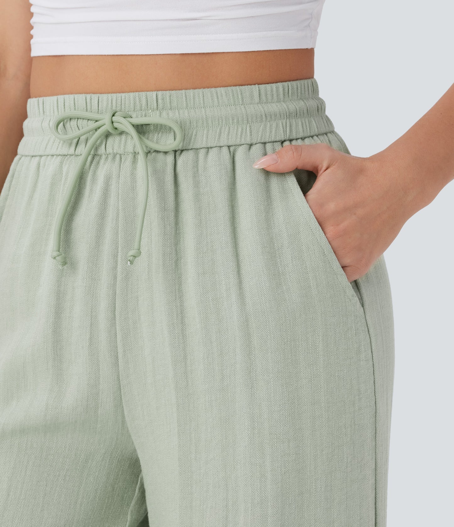 Pantalón Palazzo de Tiro Alto con Acabado Lino
