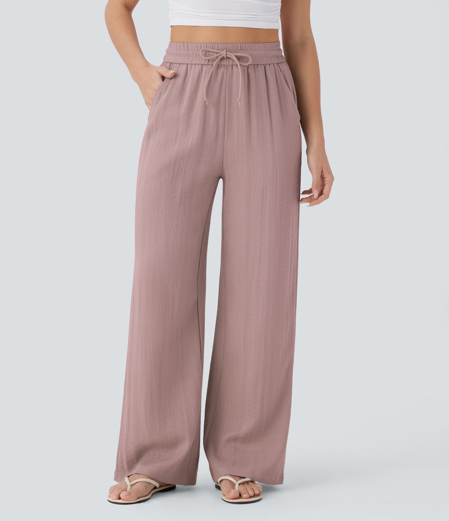 Pantalón Palazzo de Tiro Alto con Acabado Lino