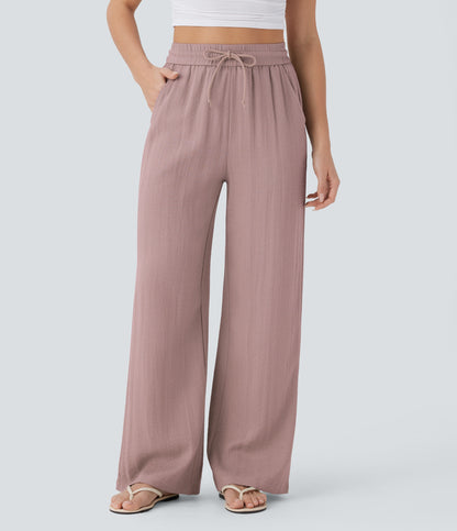 Pantalón Palazzo de Tiro Alto con Acabado Lino
