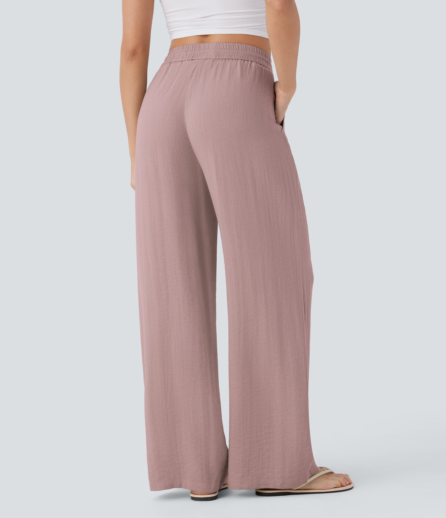 Pantalón Palazzo de Tiro Alto con Acabado Lino