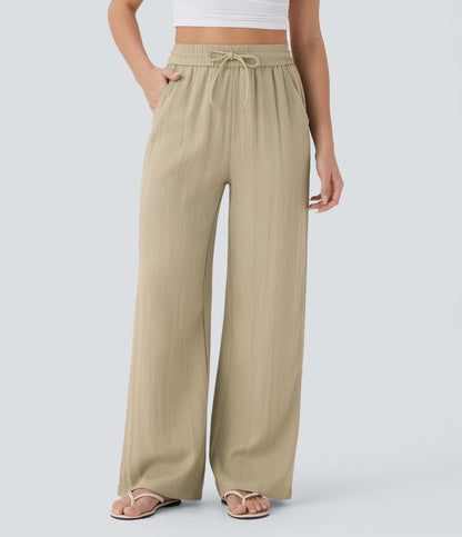 Pantalón Palazzo de Tiro Alto con Acabado Lino